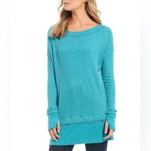 Free People We The Free North Shore Thermal Knit Tunic Top Turquoise XS